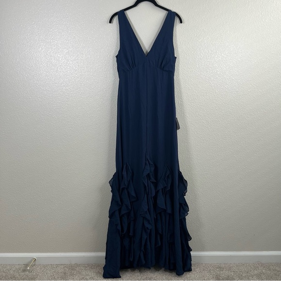 NWT Lulus Alorna Dark Navy Sleeveless Ruffled Maxi Dress Medium - Picture 4 of 9